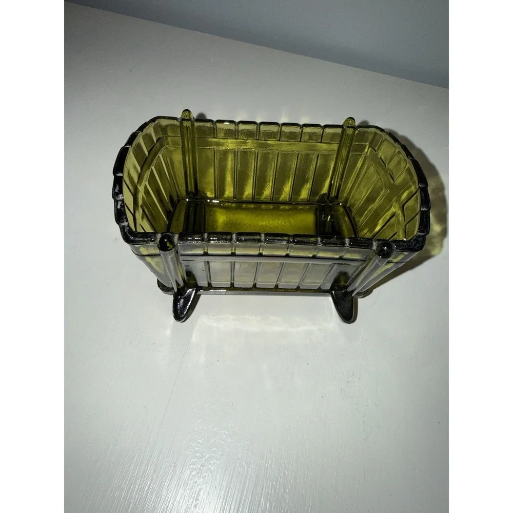 Vintage Indiana Glass Baby Cradle‎ Green Candy/Snacks Dish/Planter/Baby Shower